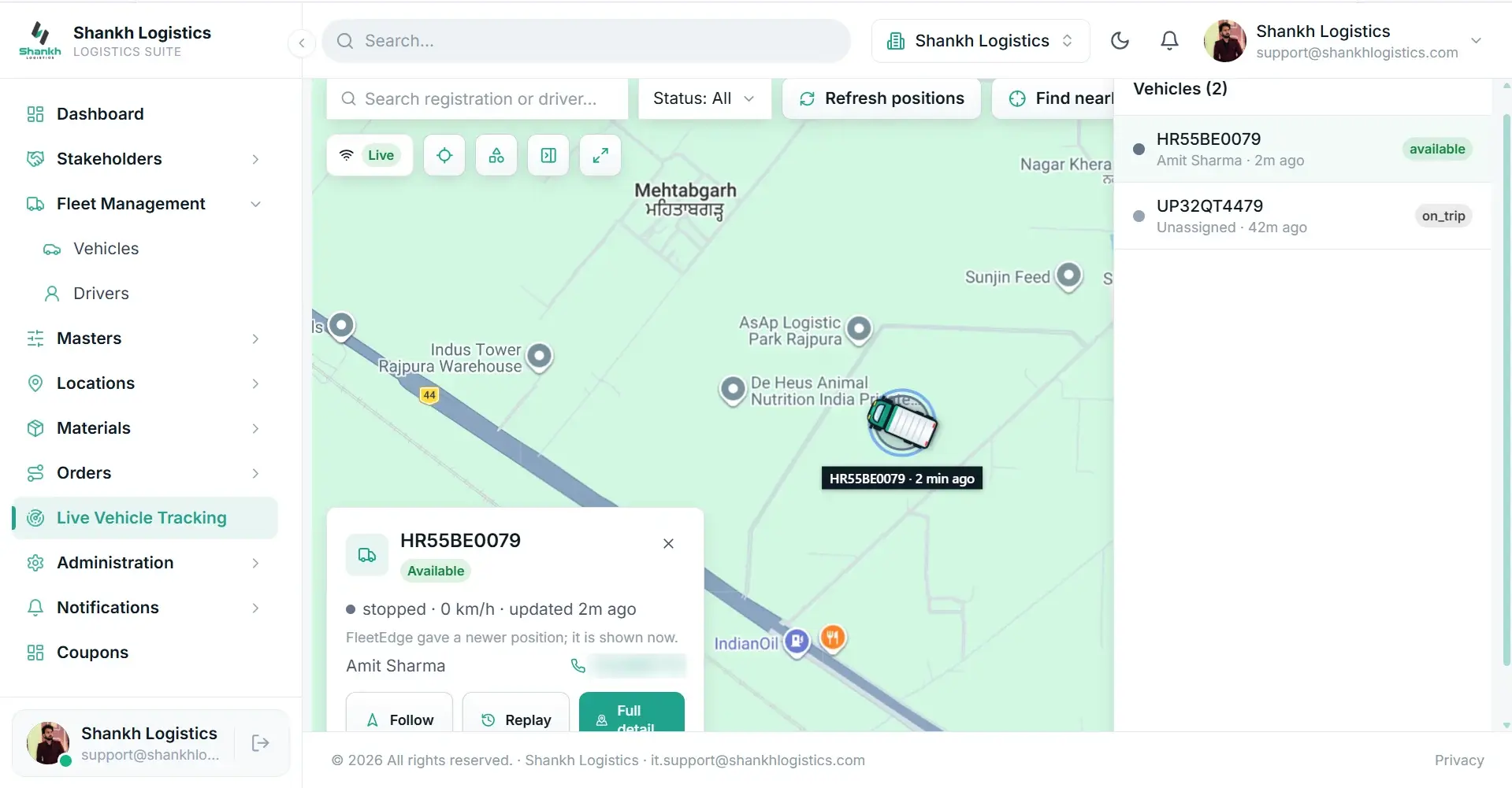 Shankh Logistics — web admin console