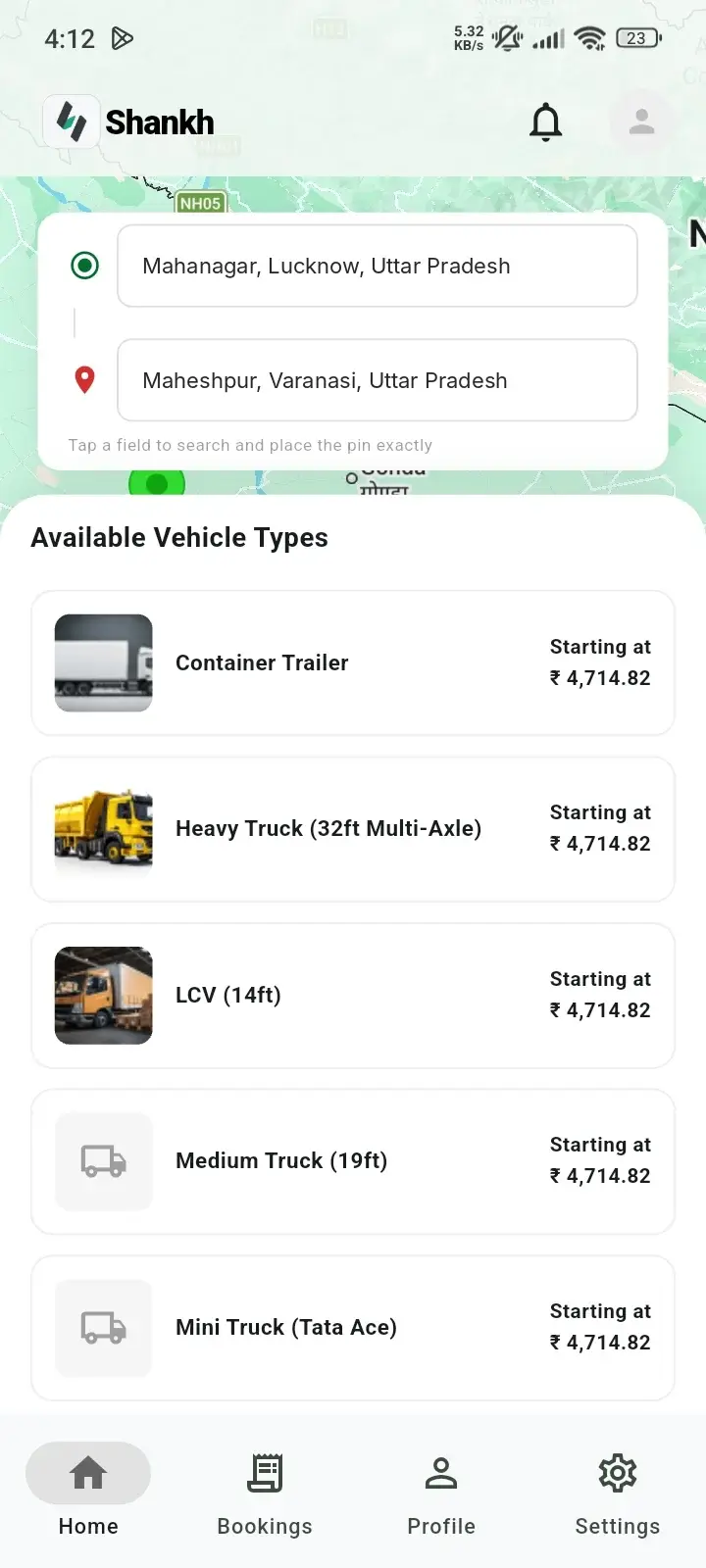 Shankh Logistics — customer mobile app