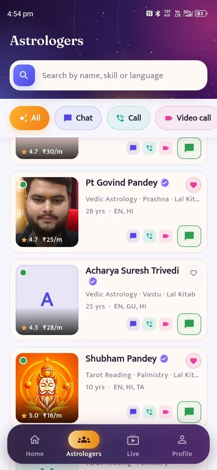 TalkAcharya customer app — astrologer directory